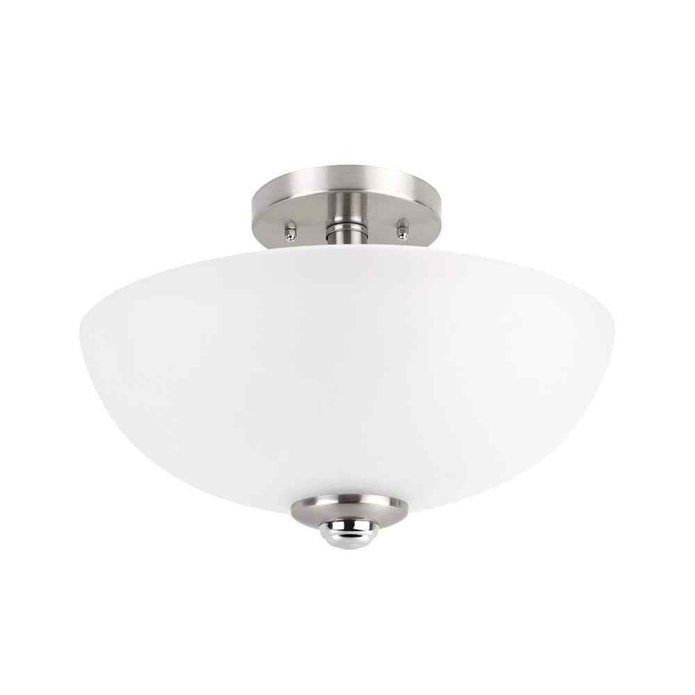 Globe Electric Hudson 2-Light Brushed Nickel w/ Chrome Accents Semi-Flush Mount