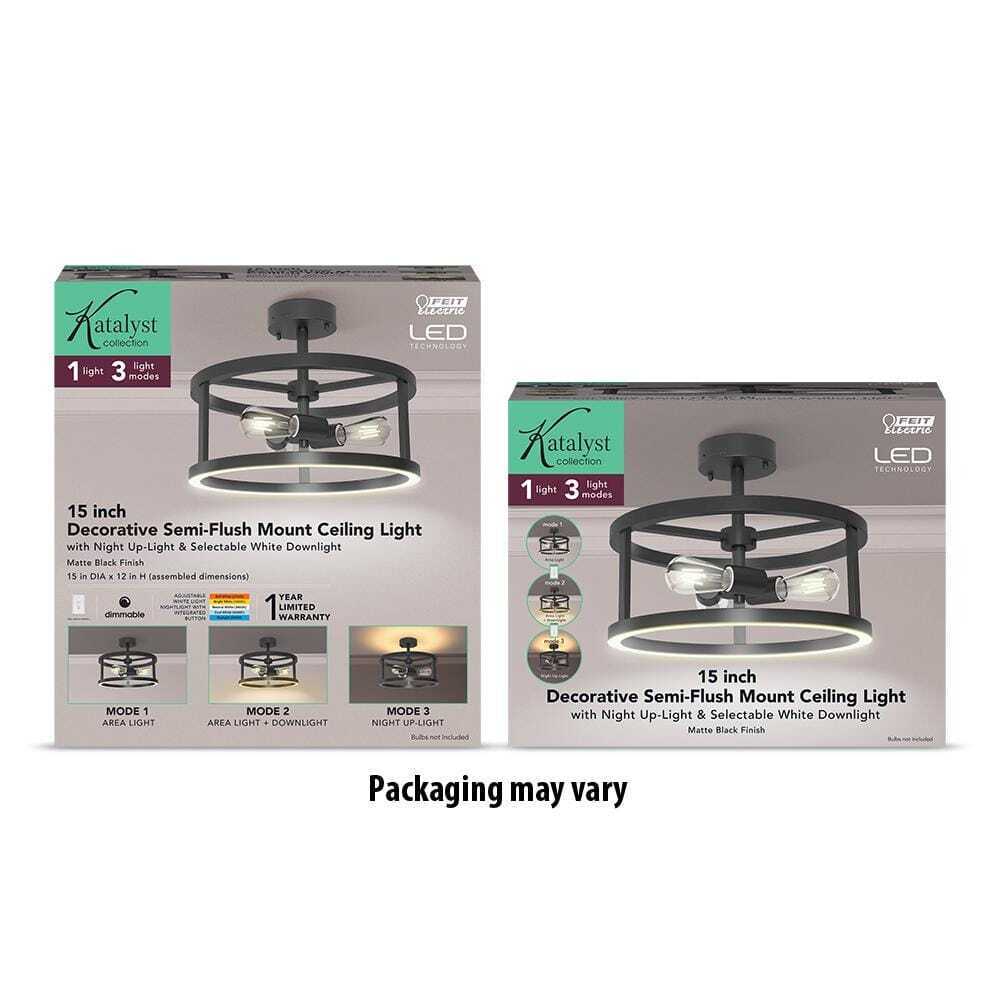Feit Electric Katalyst 15 in. 3-Light Matte Black Color Selectable CCT LED