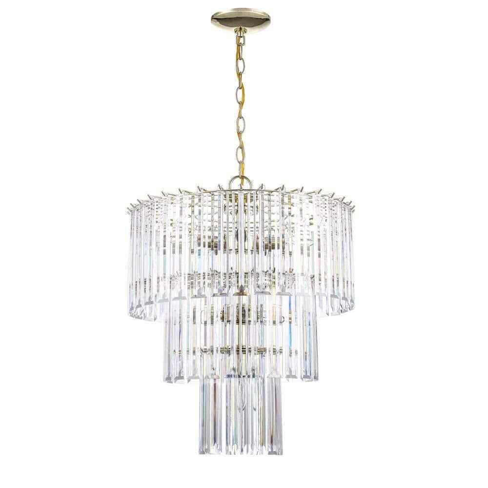 Tranquility 9-Light Polished Brass Tiered Chandelier w/ Beveled Acrylic Shade