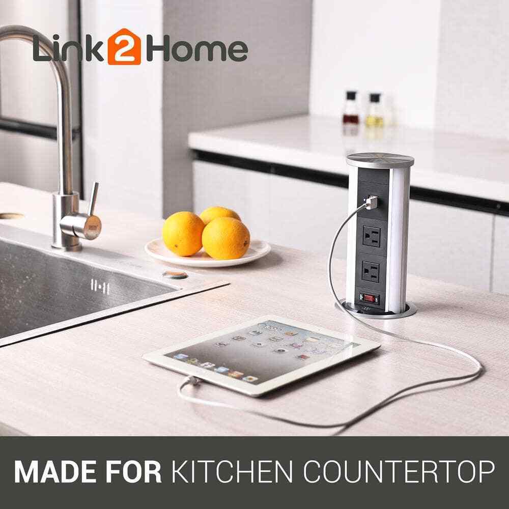 Link2Home 2-Outlets Automatic Pop Up Wireless Charger 2 USB 3.4A LED Light