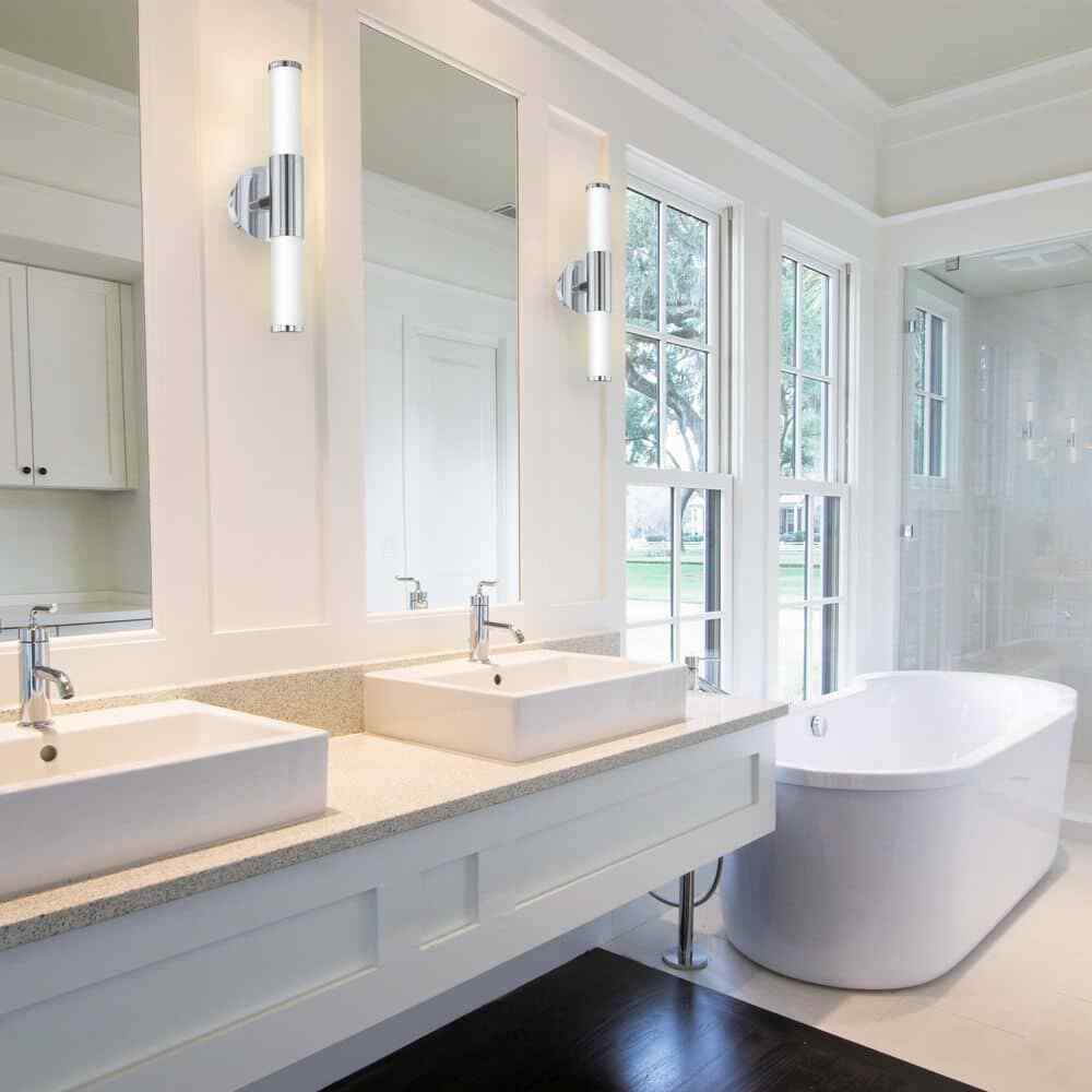 Eglo Palmera Chrome LED Bathroom Vanity Light with Etched Glass Shades