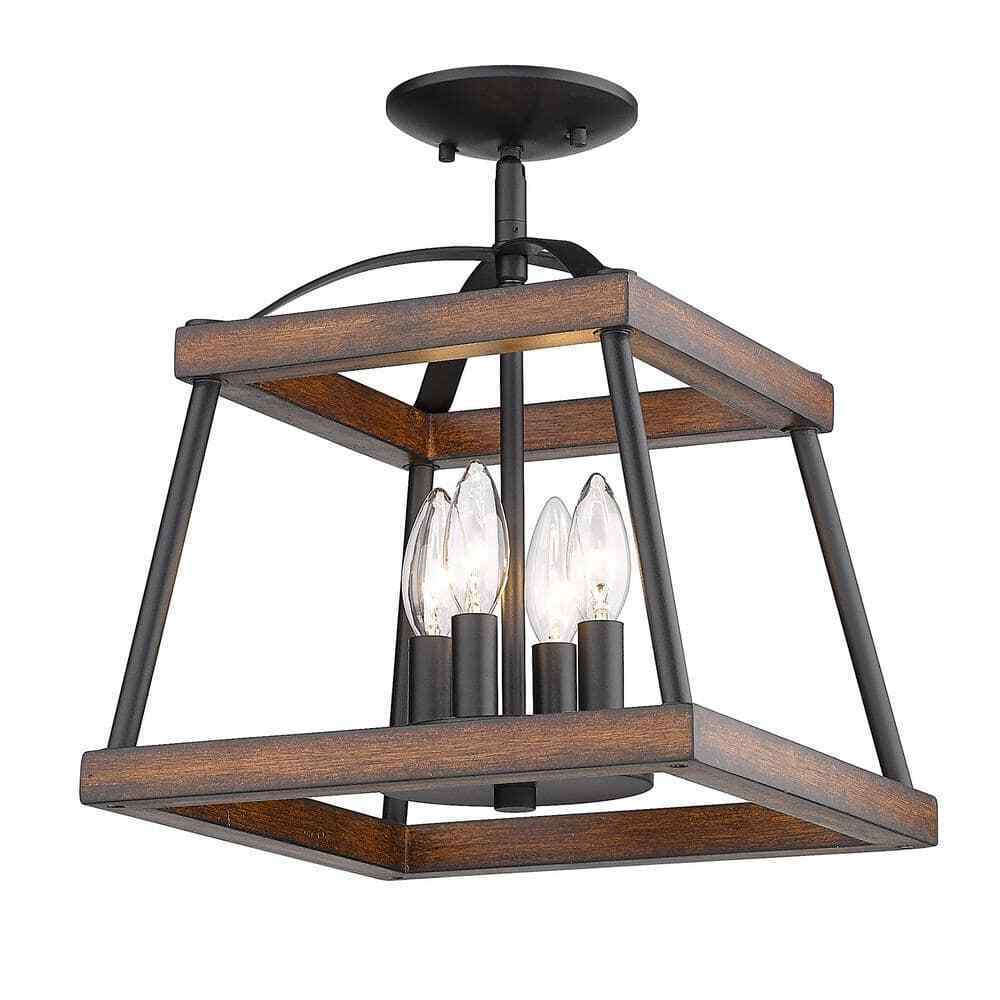Golden Lighting Teagan 12.125 in. 3-Light Natural Black Semi-Flush Mount