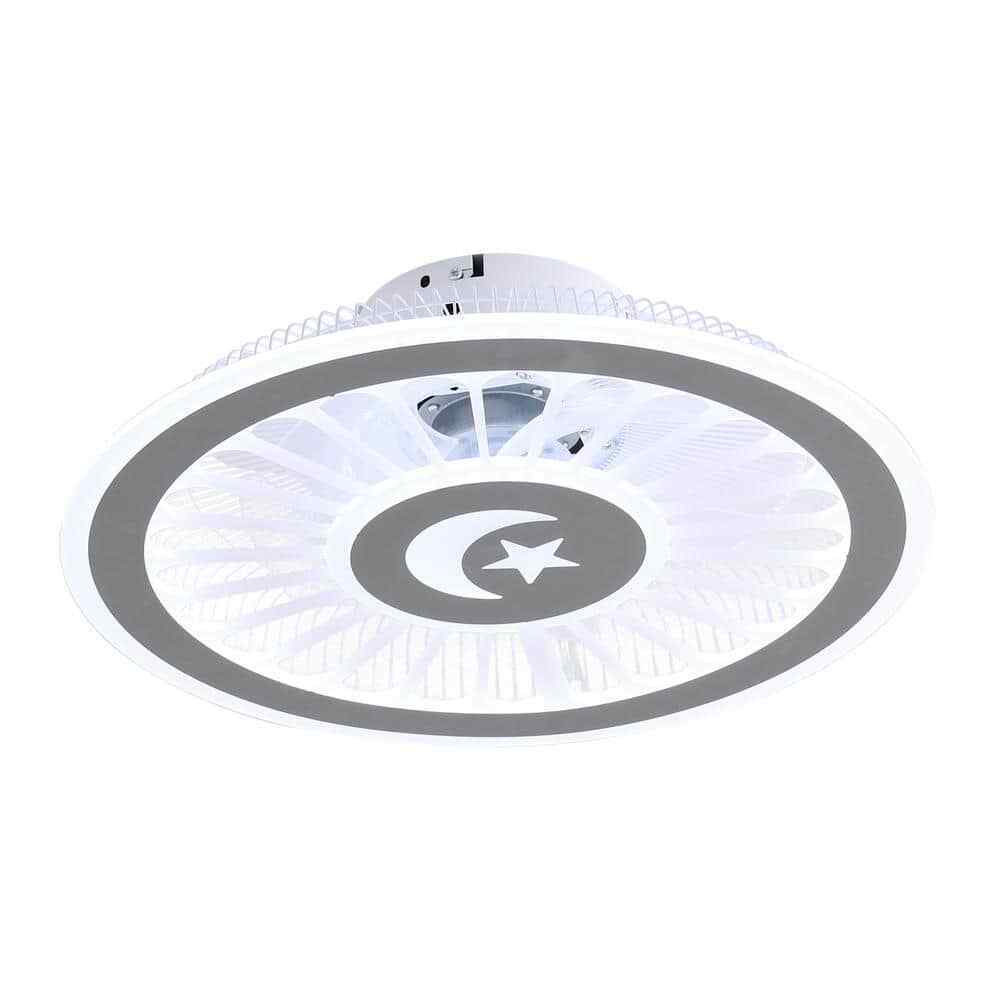 OUKANING 18 in. Gray Modern Simple Style Indoor LED Semi Flush Mount Ceiling Fan