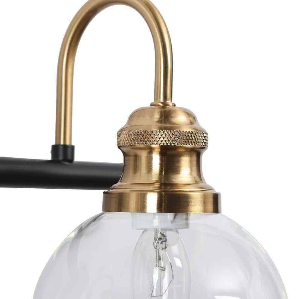 Zevni 14.5 in 2-Light Brass Gold Bathroom Vanity Bath Lighting Black Wall Sconce
