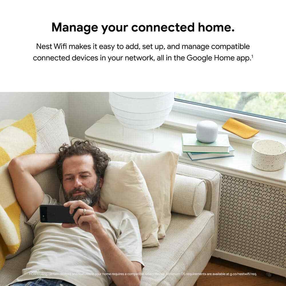 Google Nest Wifi - Mesh Router AC2200 and 1 Point w/ Google Assistant - 2 Pack