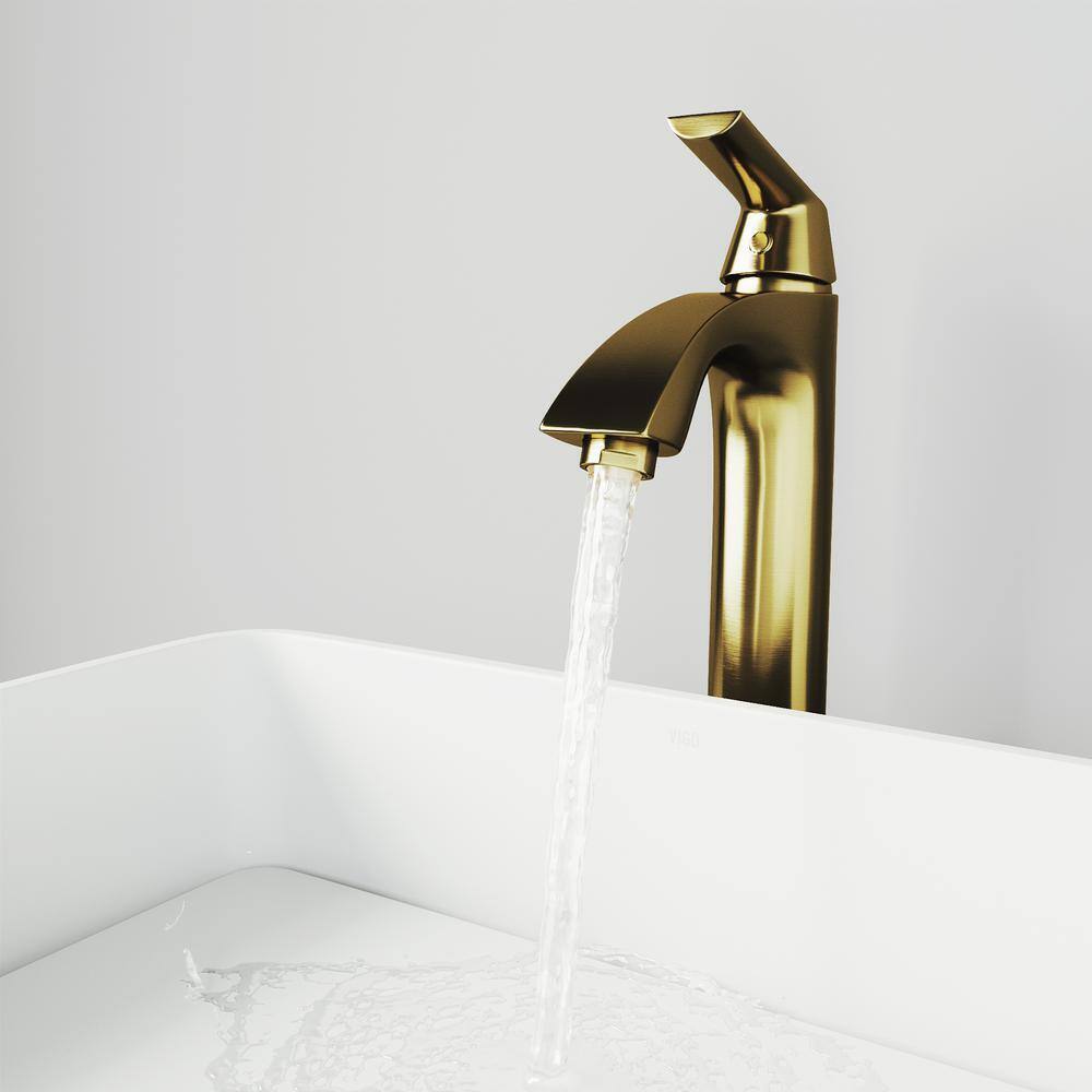 VIGO Linus Single Handle Single-Hole Bathroom Vessel Faucet Matte Brushed Gold