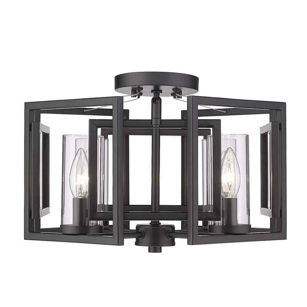 Golden Lighting Marco 16.0 in. 4-Light Matte Black Clear Glass Semi-Flush Mount