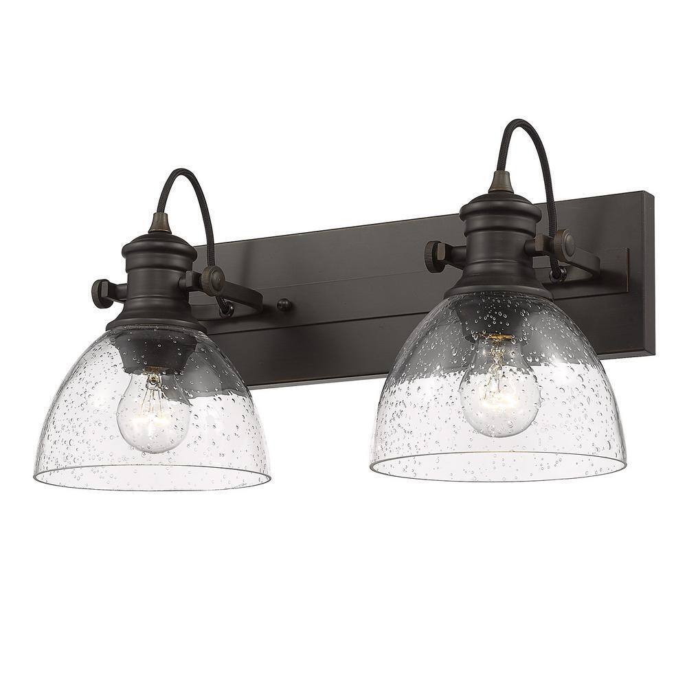 Golden Lighting Hines 2-Light Rubbed Bronze Bath Vanity with Seeded Glass