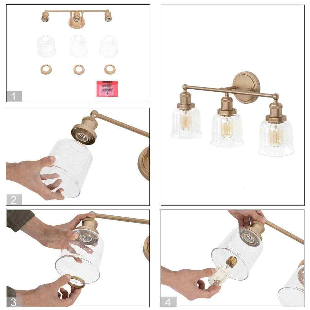 Uolfin Modern Bell Bathroom Vanity Light Mila 3-Light, Brass Gold