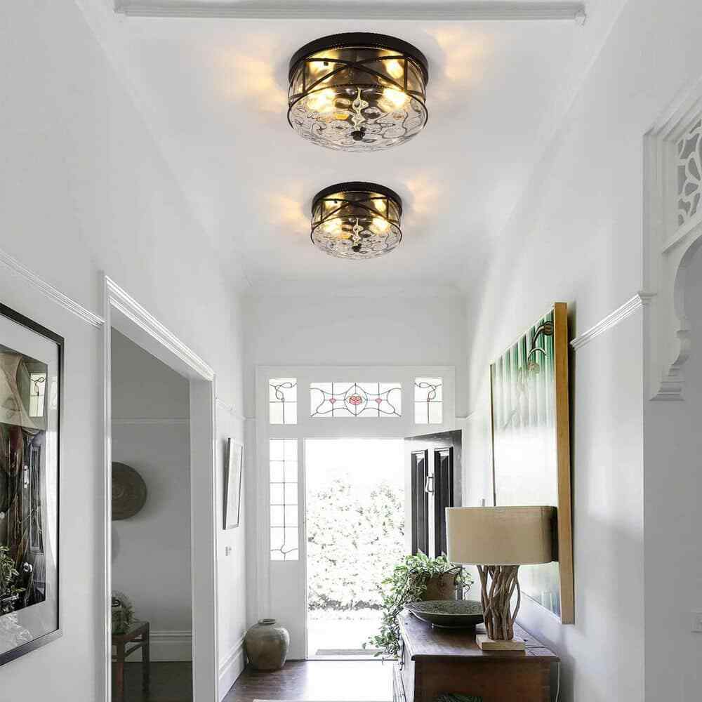LamQee 12 in. 2-Light Black Flush Mount Water Ripple Glass Ceiling Light