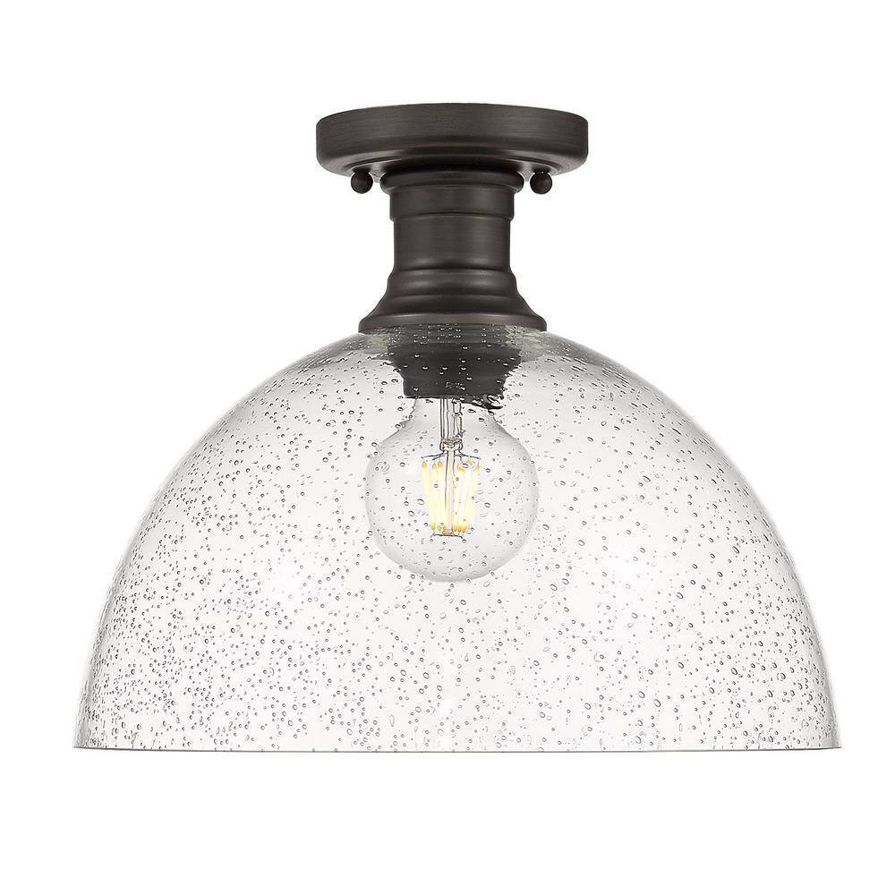 Golden Lighting Hines 11 in. 1-Light Rubbed Bronze Semi-Flush Mount