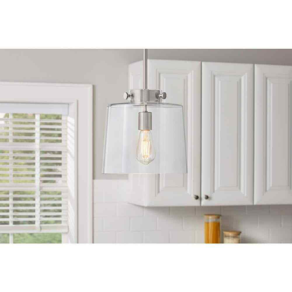 Hampton Bay Mullins 10 in. 1-Light Brushed Nickel Pendant Hanging Light