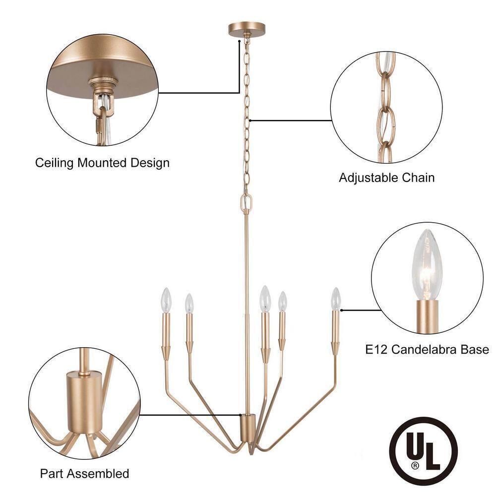 Uolfin 5-Light Transitional Chandelier Pendant Light for Kitchen Bedroom