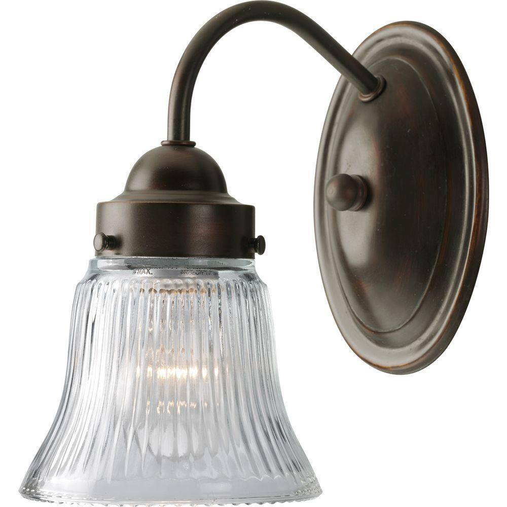 Progress Lighting Fluted Glass Antique Bronze Clear Glass Bath Vanity Light