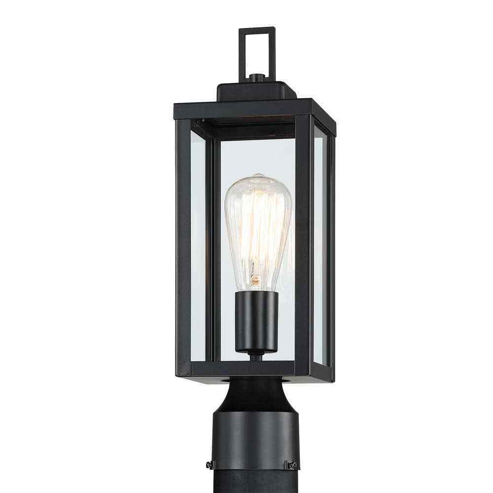 Hukoro 1-Light Black Outdoor Post Light Kits Head with Clear Glass Shade