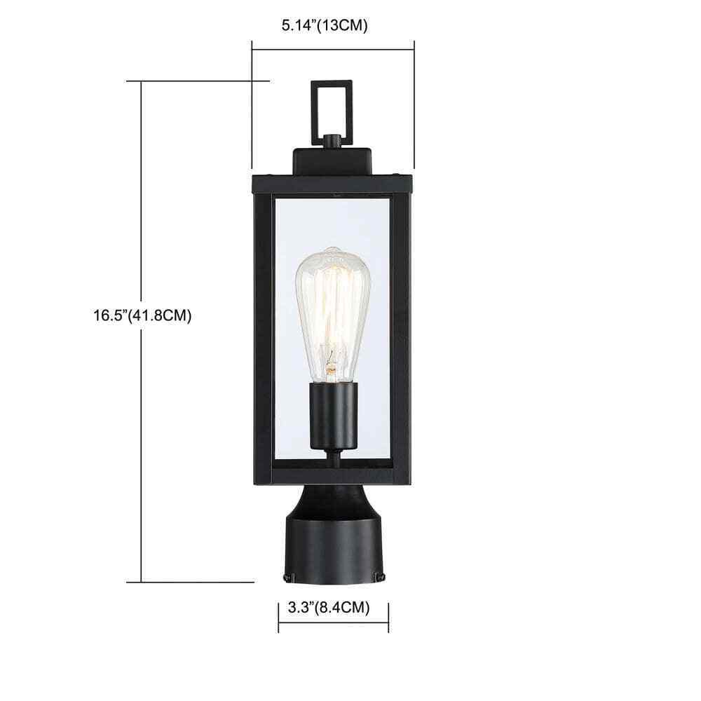 Hukoro 1-Light Black Outdoor Post Light Kits Head with Clear Glass Shade
