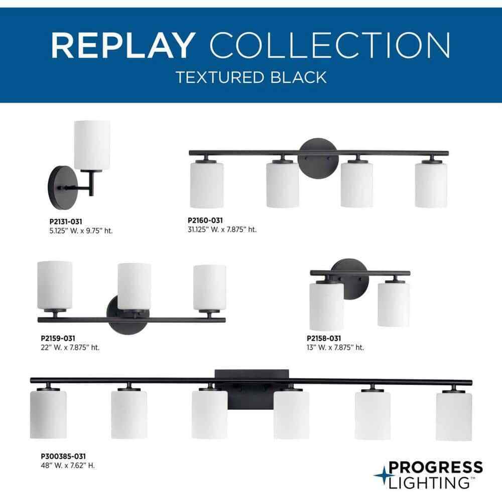 Progress Lighting Replay 2-Light Textured Black Etched Glass Bath Vanity Light