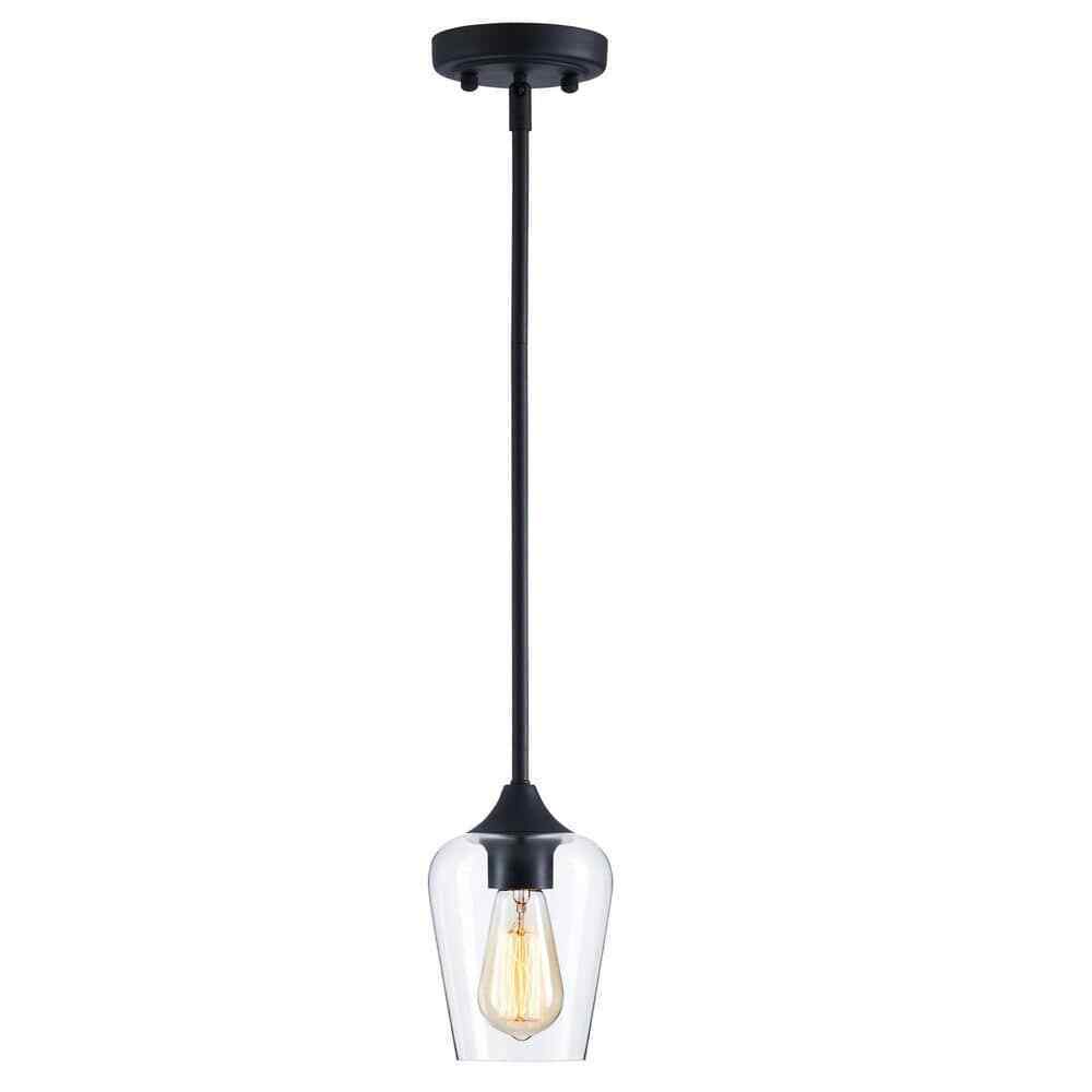 Merra 1-Light Matte Black Pendant Light Glass Goblet Shade HCF-2805-22-BNHD-1