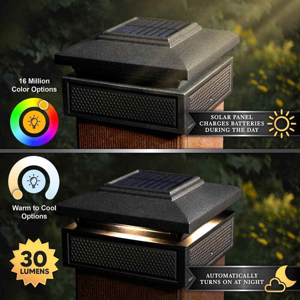 CLASSY CAPS Lumineer 4 in. x 4 in. Black Cast Aluminum Smart Solar Post Cap