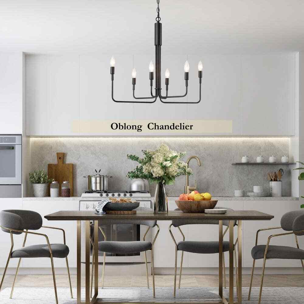 LALUZ Modern Black Candlestick Oblong Farmhouse Irregular Pendant, 6 Light