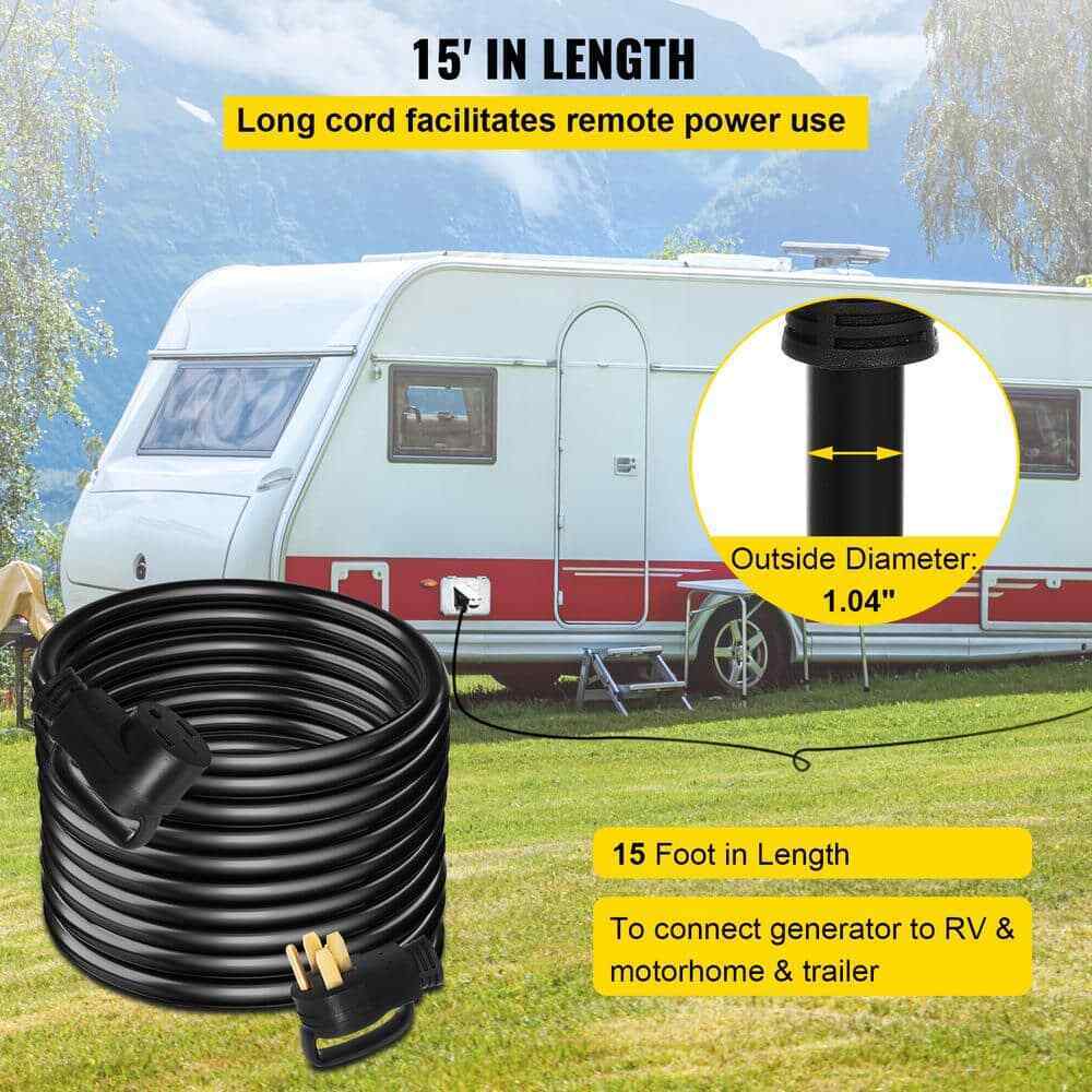 VEVOR 15 ft. 50 Amp Generator Power Cord Copper Durable Premium Extension Cord