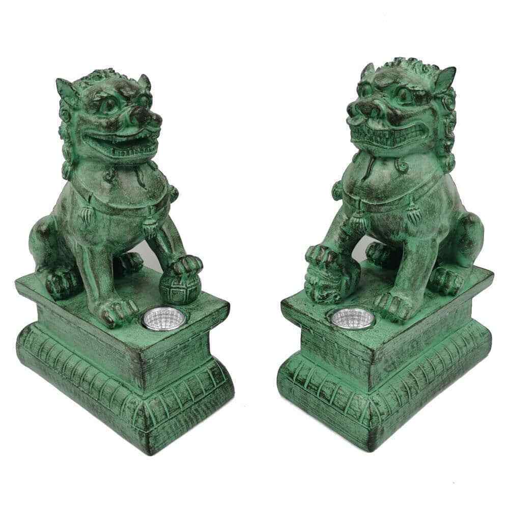 2-Light Integrated LED Solar Powered Asian Guardian Lions Statuary2-Pack