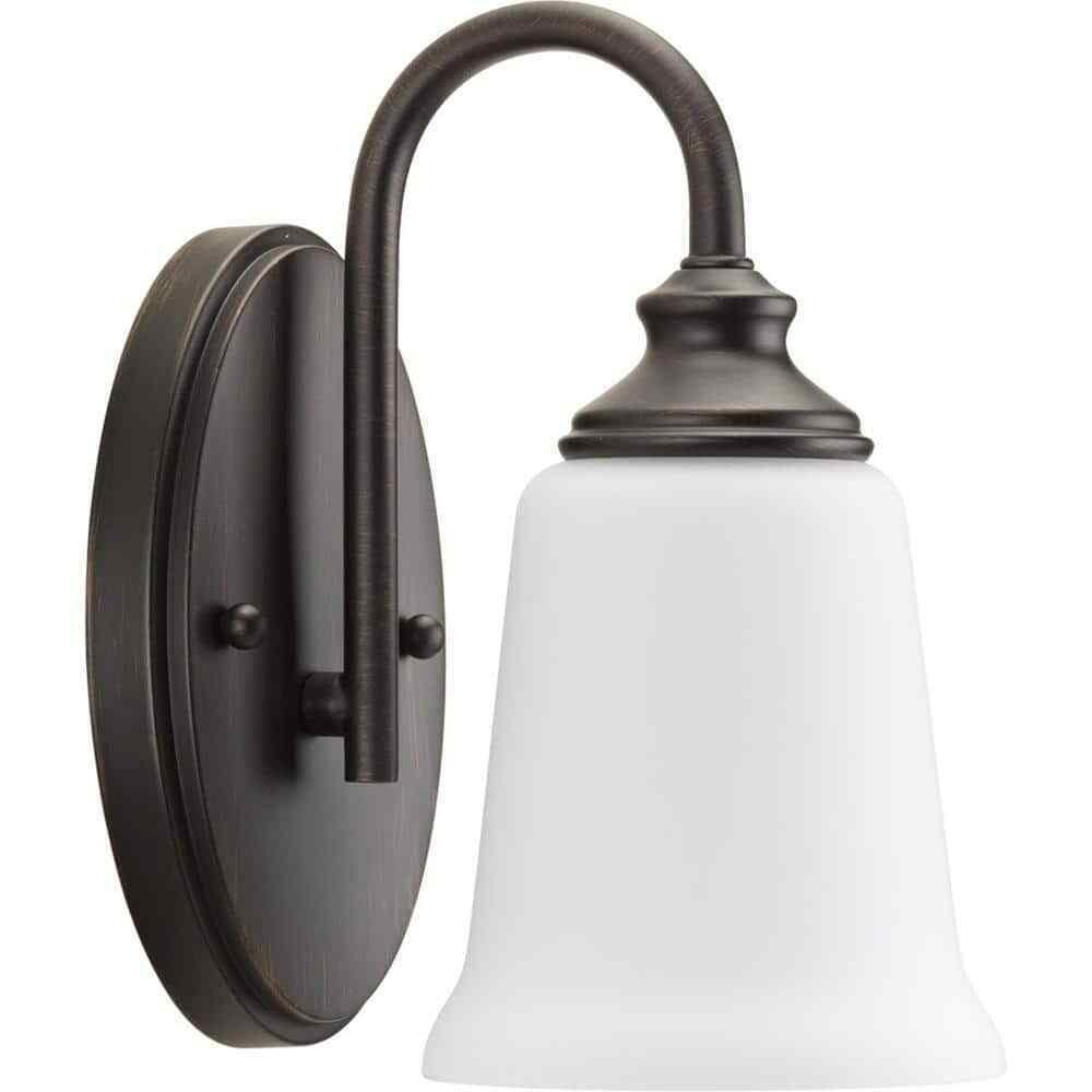 Progress Lighting Venetian Bronze Etched Opal Glass Farmhouse Bath Vanity Light