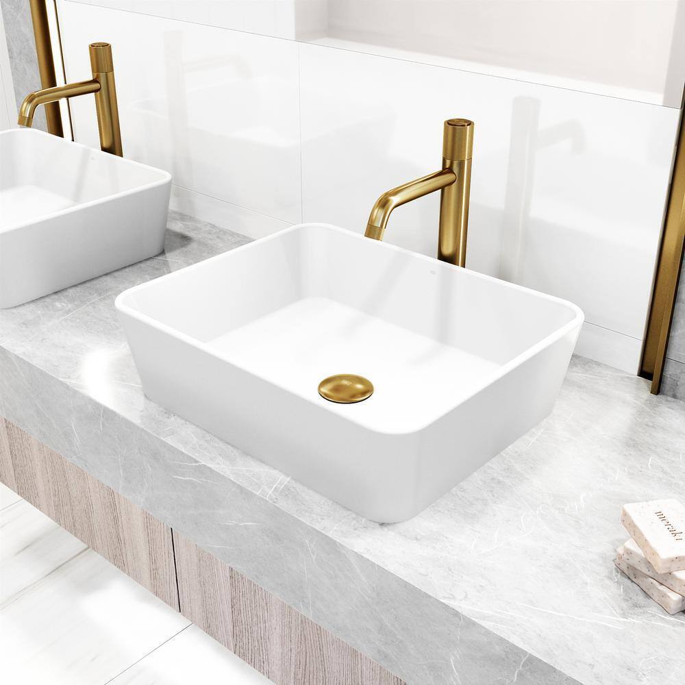 VIGO Apollo Button Operated Single-Hole Bathroom Vessel Faucet Matte Brush Gold