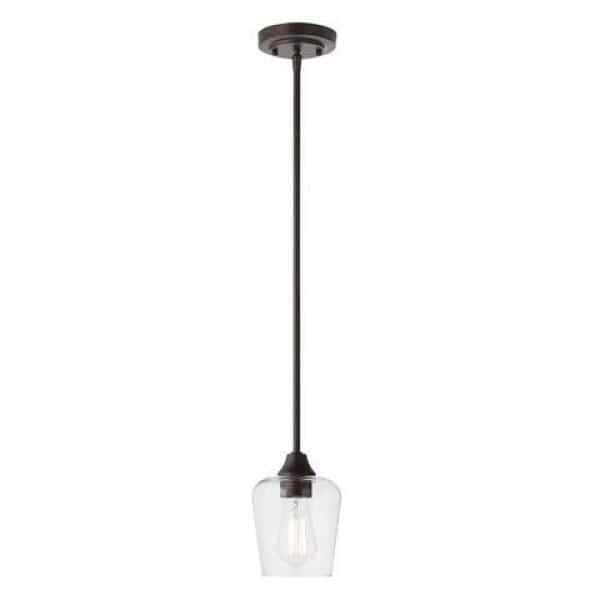 Hampton Bay Pavlen 5.5 in. 1-Light Bronze Mini Pendant with Clear Glass Shade