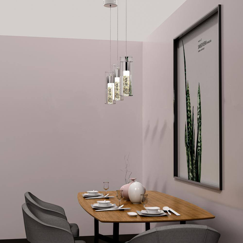 Pia Ricco 8-Watt Integrated LED Chrome Pendant with Crystal Bubble Glass Shade
