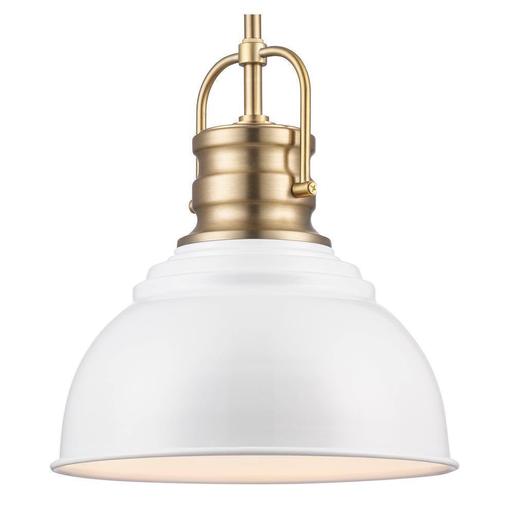 Home Decorators Shelston 10 in. White and Brass Hanging Pendant w/ Metal Shade