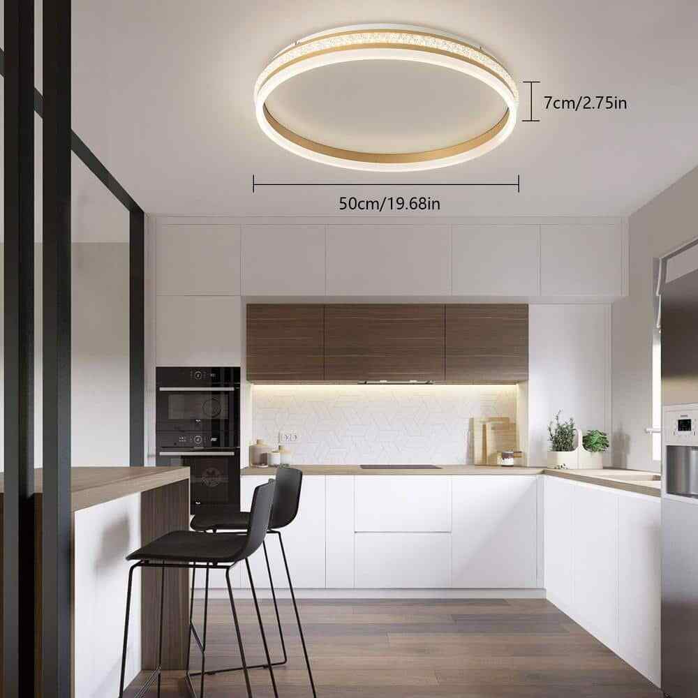 OUKANING 19.68 in. Gold Modern Round Flush Mount Dimmable LED Ceiling Light
