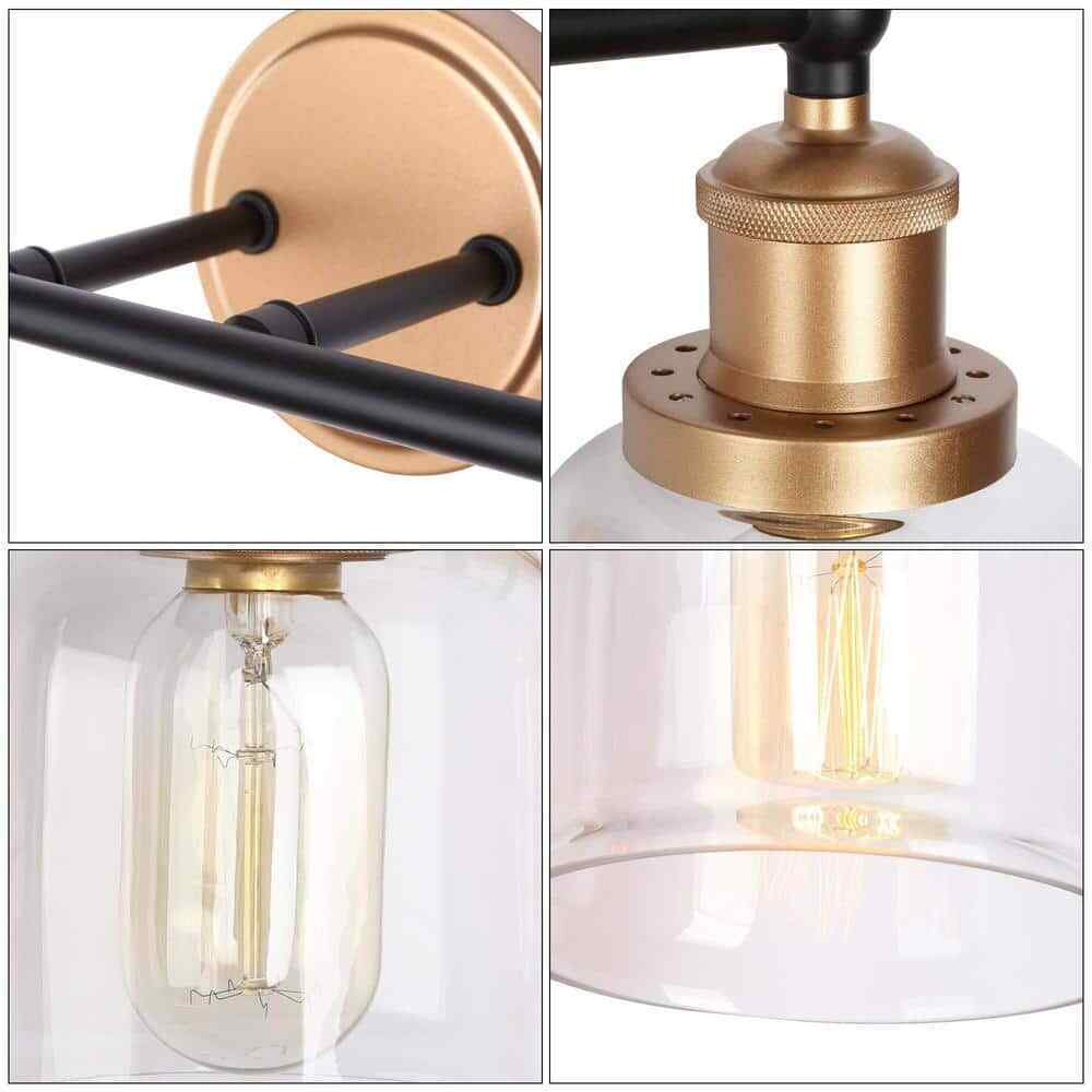 Uolfin Modern Dome Bathroom 2-Light Black and Brass Bell Wall Sconce Light