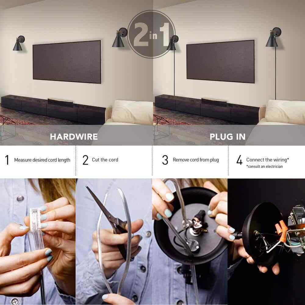 Globe Electric Tristan 4.8 in. Matte Black Plug-In or Hardwire Sconce