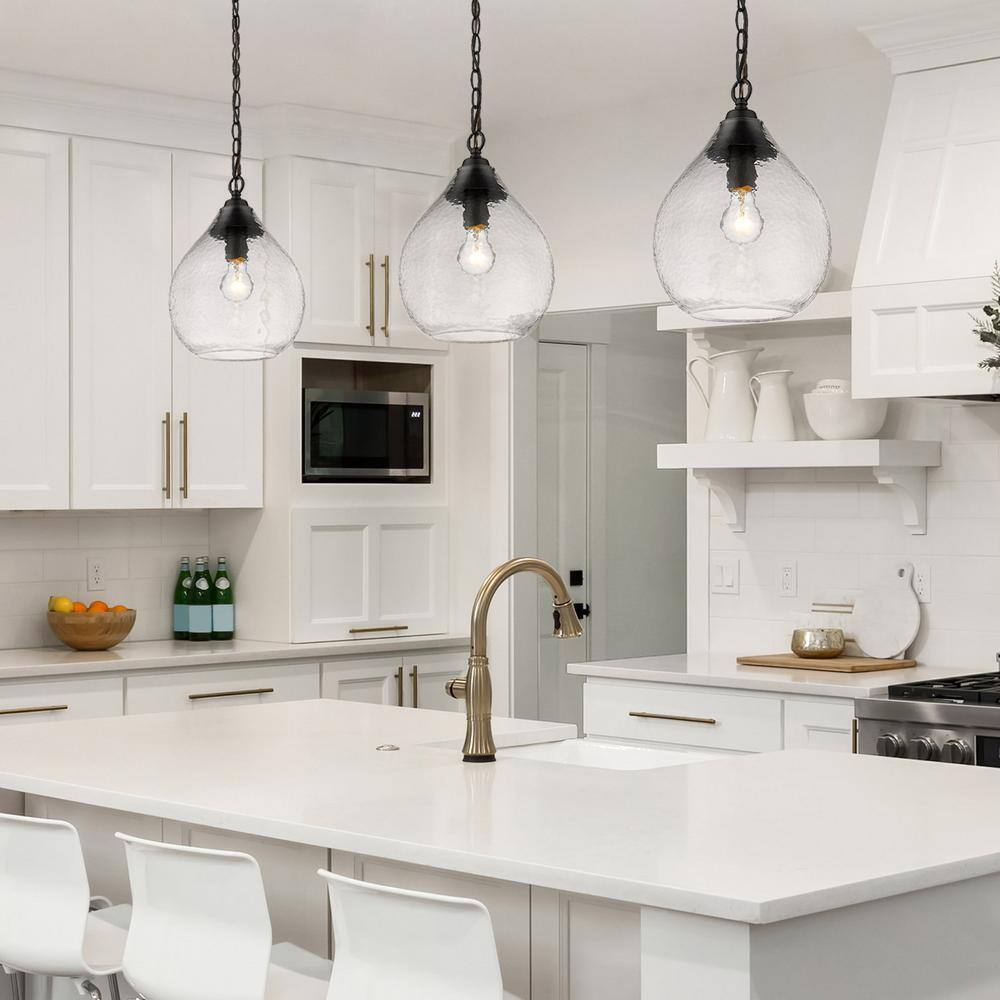 Golden Lighting Ariella 1-Light Matte Black Mini Pendant with Glass Shade