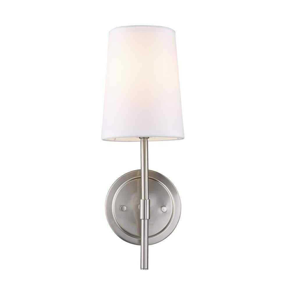 Globe Electric Clarissa 1-Light Brushed Nickel Wall Sconce w/ White Fabric Shade