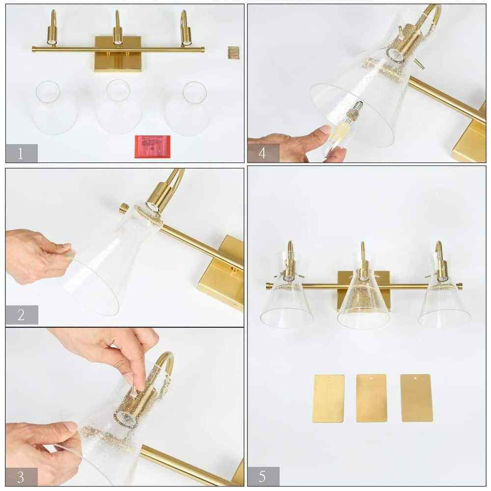 Uolfin Modern Bell Bathroom Vanity Light 3-Light Brass Gold Wall Sconce Light