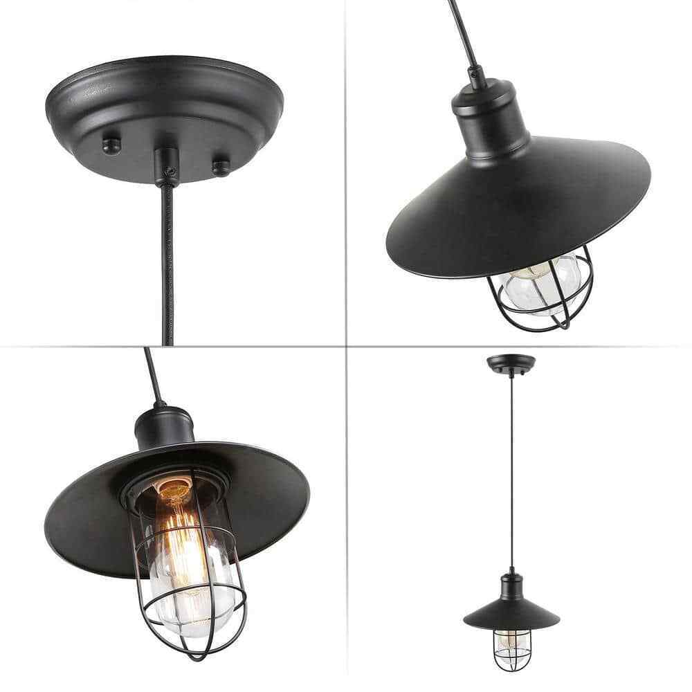 LNC Black Metal Wire Cage Pendant w/ Clear Glass Shade