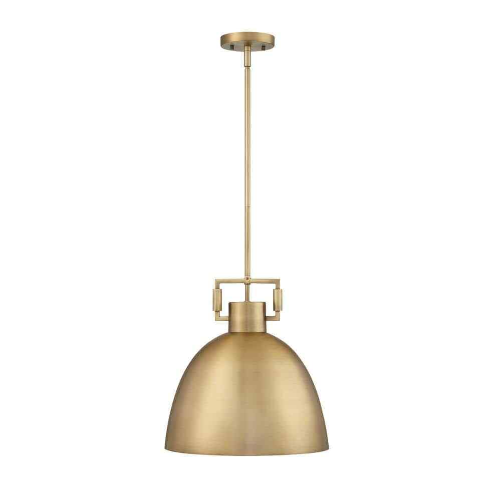 Nathan James Leigh 1-Light Antiqued Brass Shaded Pendant Light