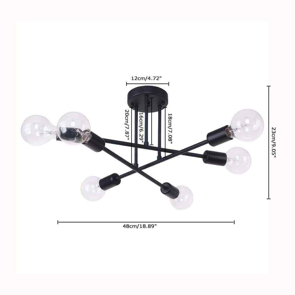RRTYO Highlandville 23.62 in. 6-Light Black Sputnik Semi-Flush Mount