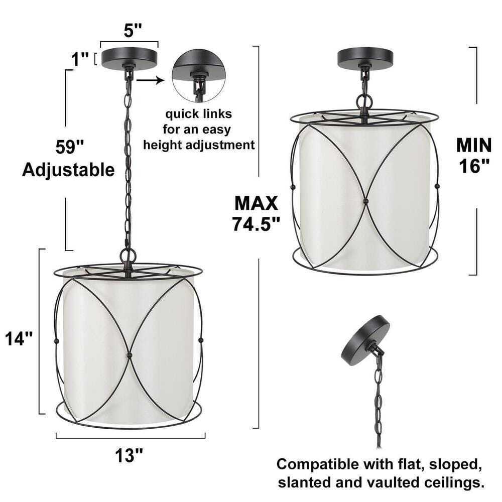 Uolfin Modern Drum Island Chandelier Pendant Cage Light w/ Fabric Shade