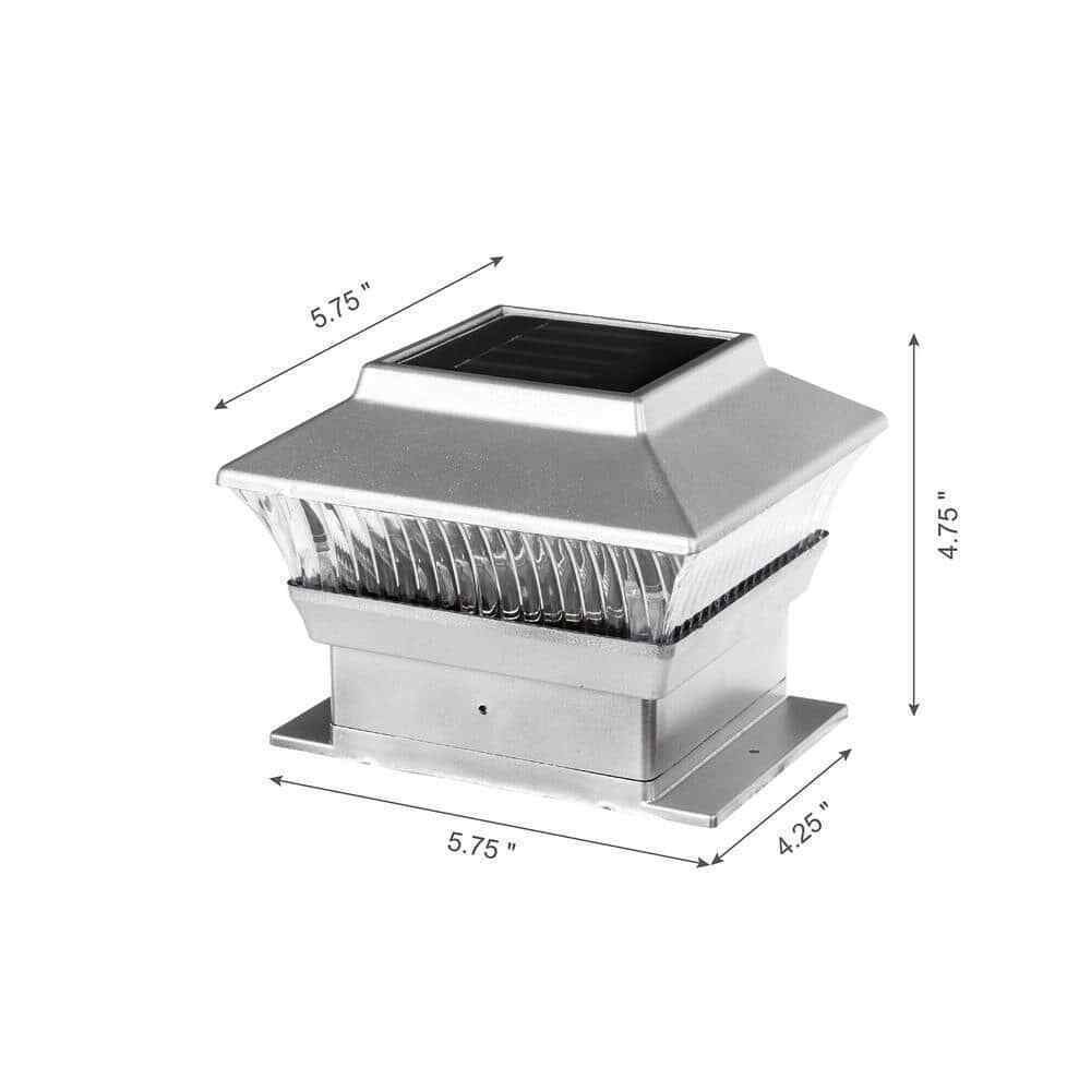 Glitzhome 5.75 in. L Solar Silver Powered LED Fence Deck Post Cap Light 4 pk