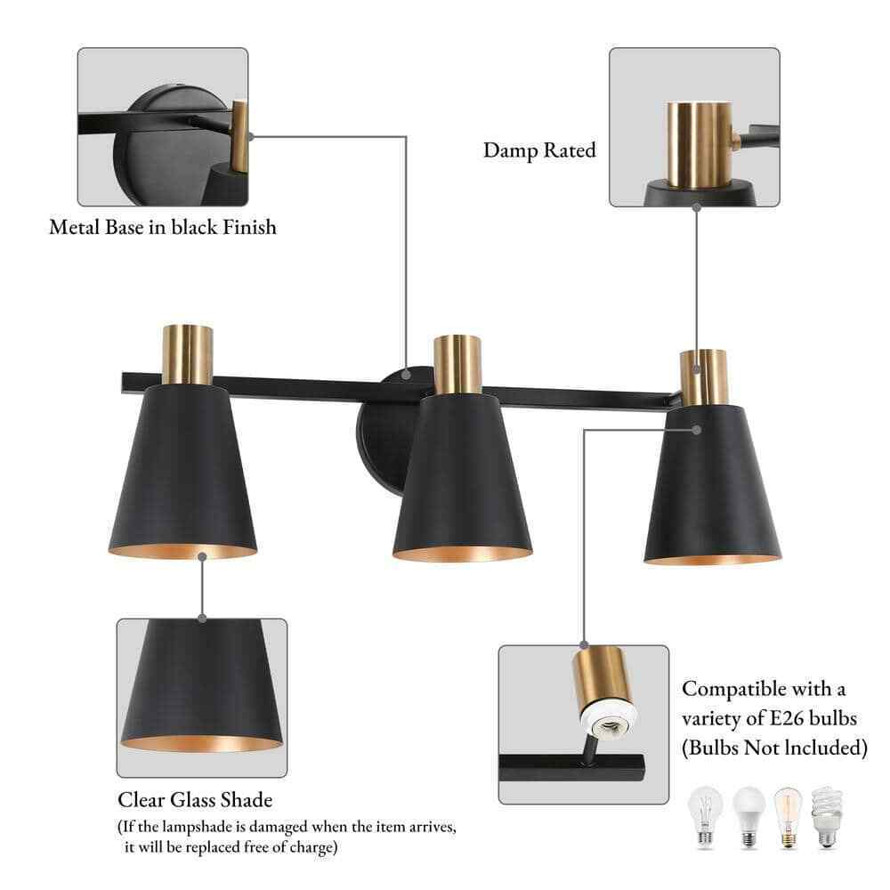 Uolfin Bathroom Wall Sconce 3-Light Modern Bell Powder Room Vanity Light Fixture