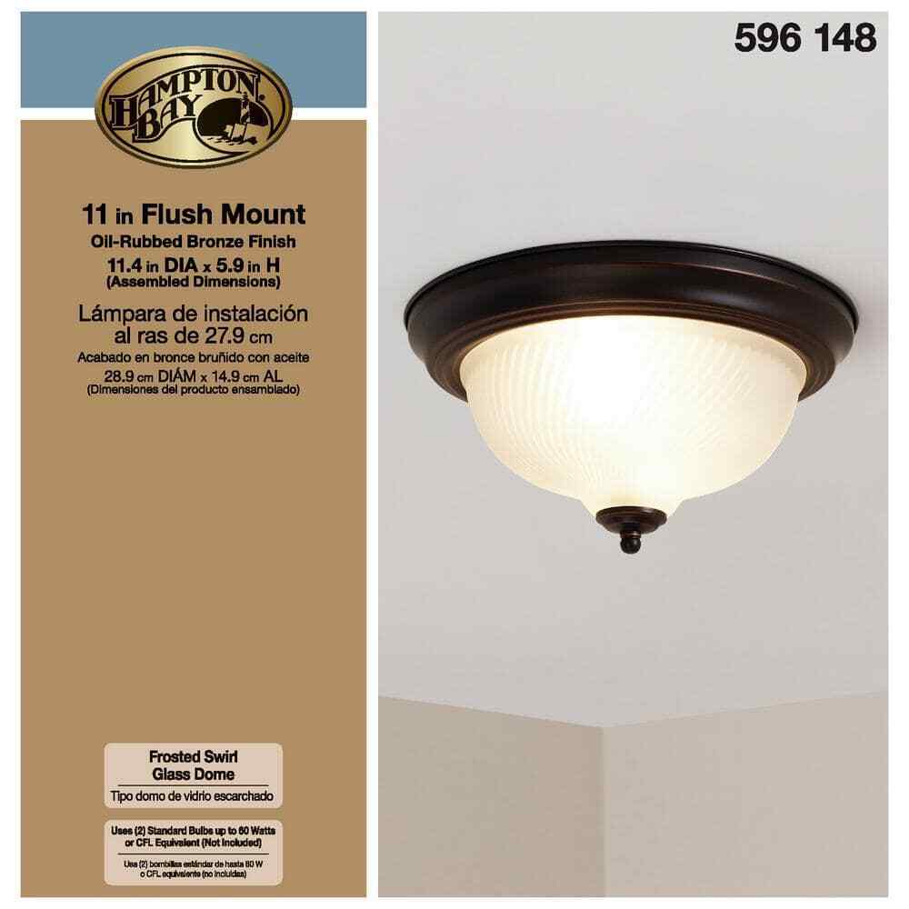 Hampton Bay 11 in. 2-Light Oil-Rubbed Bronze Flush Mount w/ Frosted Swirl Glass