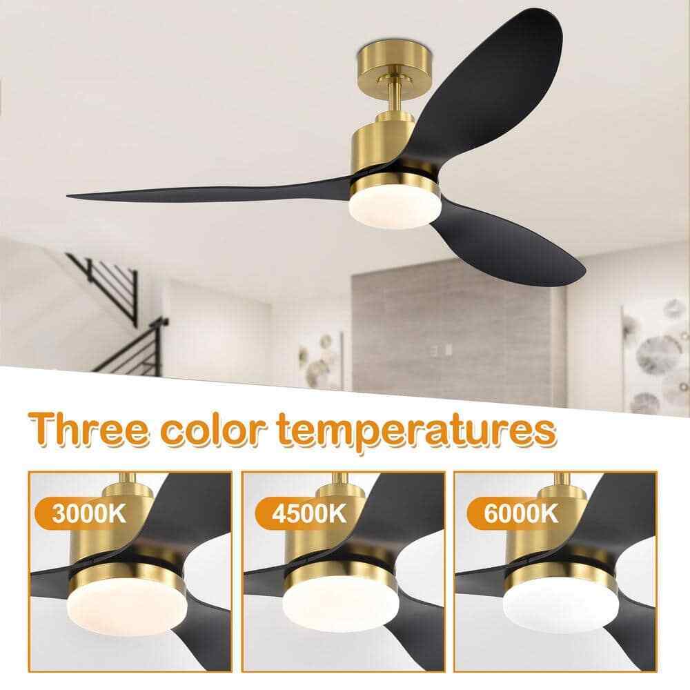 Breezary Sawyer 52 in. Integrated LED Indoor Gold Ceiling Fan w Light and Remote