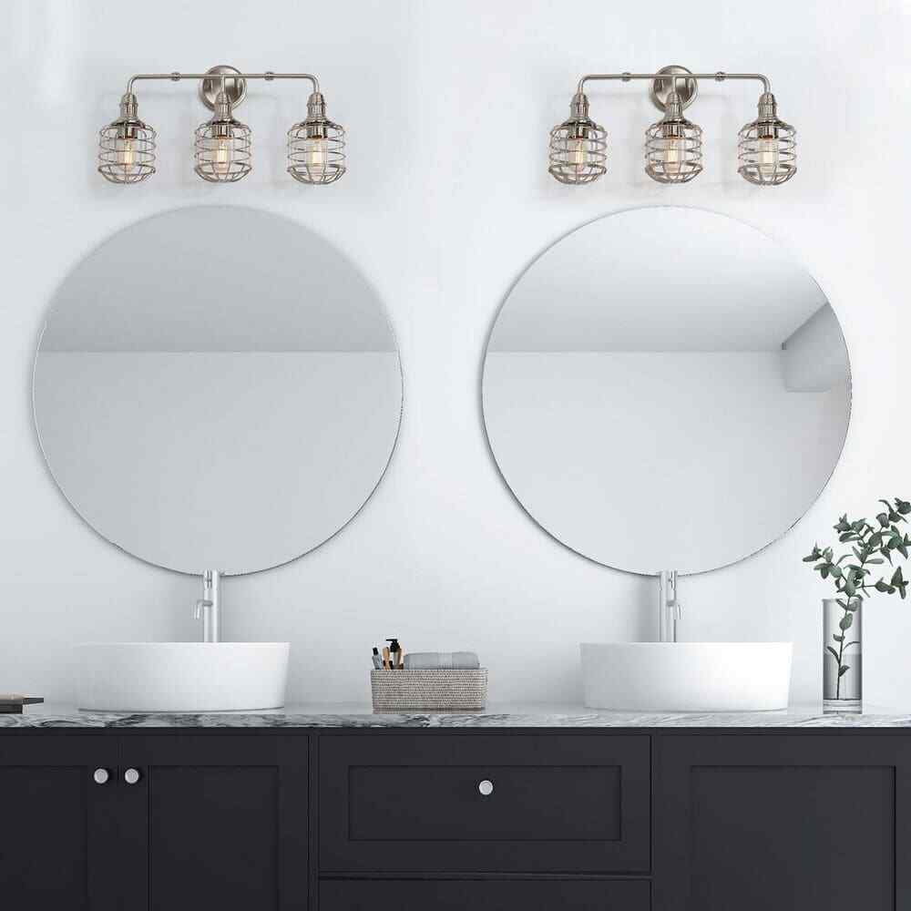LNC 3-Light Nickel Modern Industrial Cage Silver Linear Wall Sconce Vanity Light