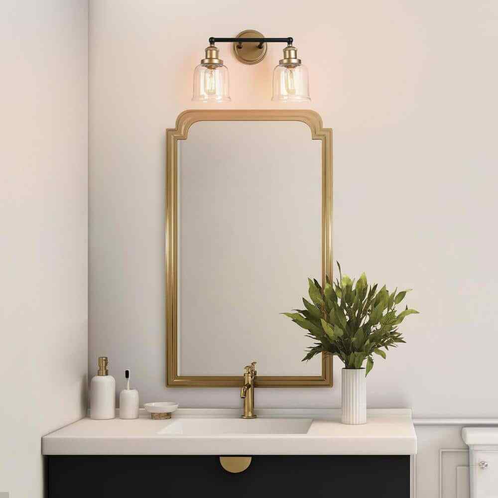 Uolfin Modern Dome Bathroom 2-Light Black and Brass Bell Wall Sconce Light