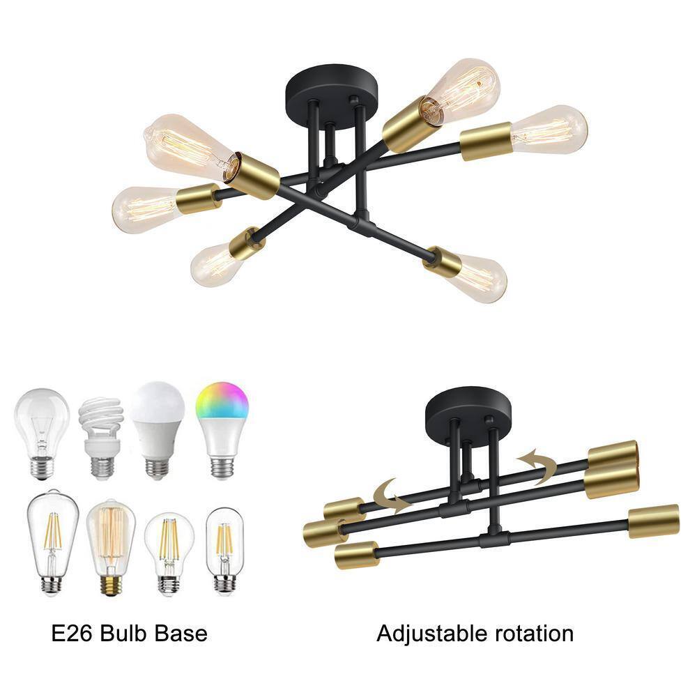 Cedar Hill 17.5 in. 6-Light Black Sputnik Semi-Flush Mount Ceiling Light 410819