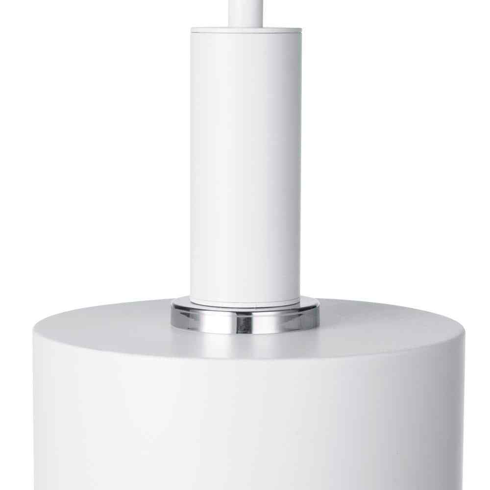 1-Light Matte White Pendant with Metal Shade and Chrome Accent