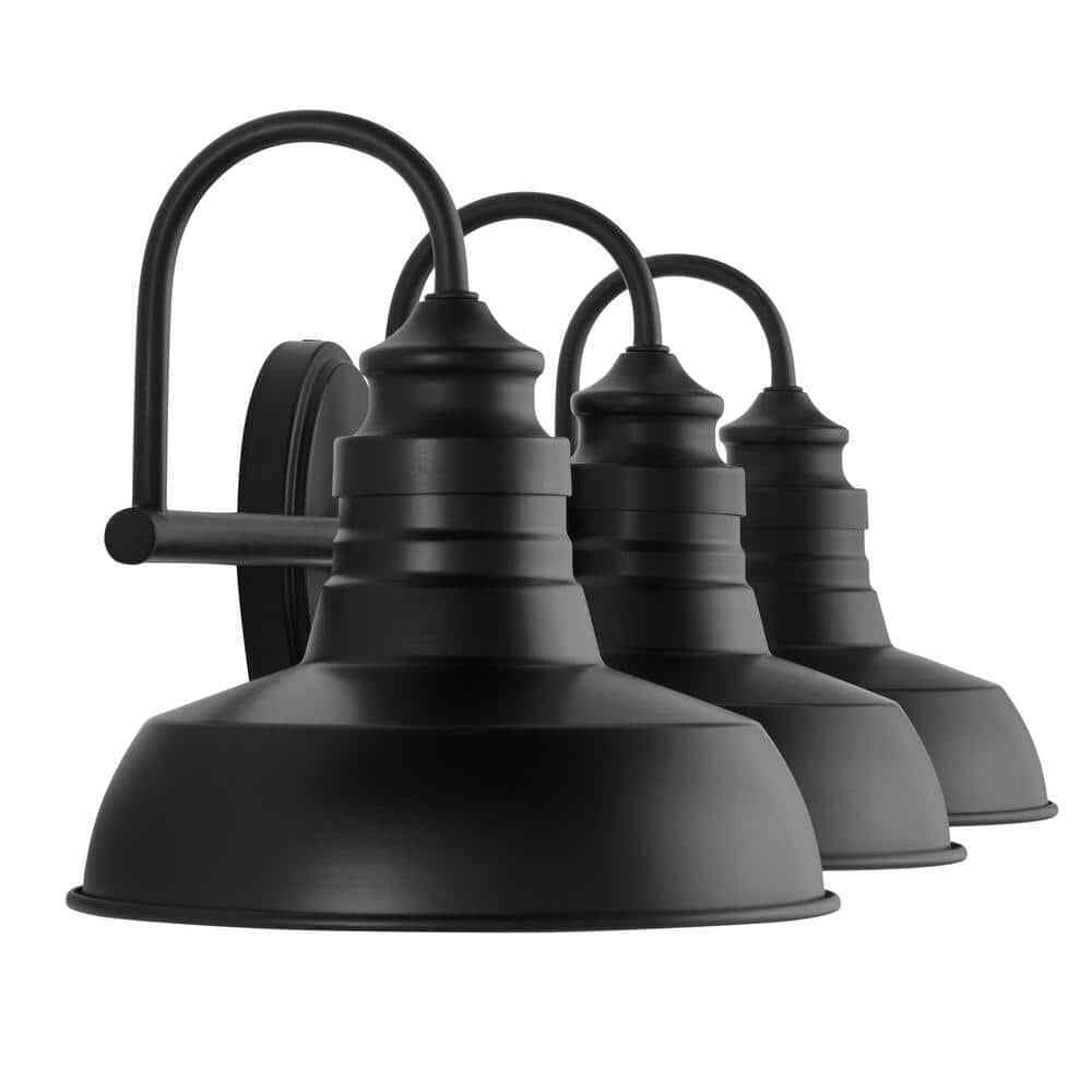 Hampton Bay 29 in. Elmcroft 3-Light Matte Black Vanity Light w/ Metal Shades